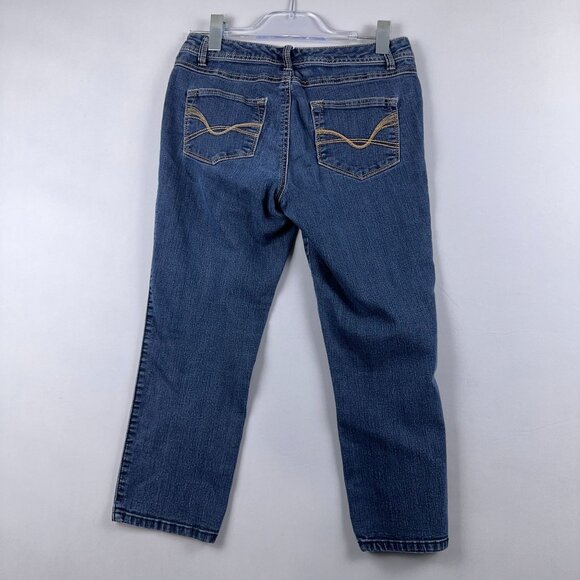 Roz & Ali Cropped Skinny Jeans Womens Size 4 Low Rise Dark Wash Denim Blue - Picture 2 of 12